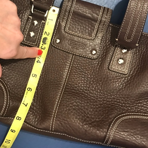 Coach brown with white stitching pebble leather turnlock/zip closure satchel - Picture 13 of 17